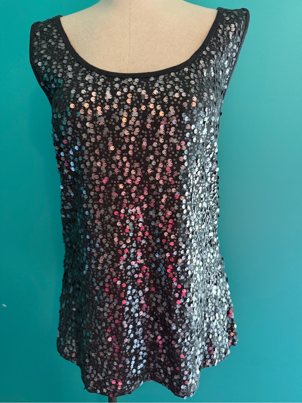Women's Grey Sequin Tank Top - Shimmering Evening Shell